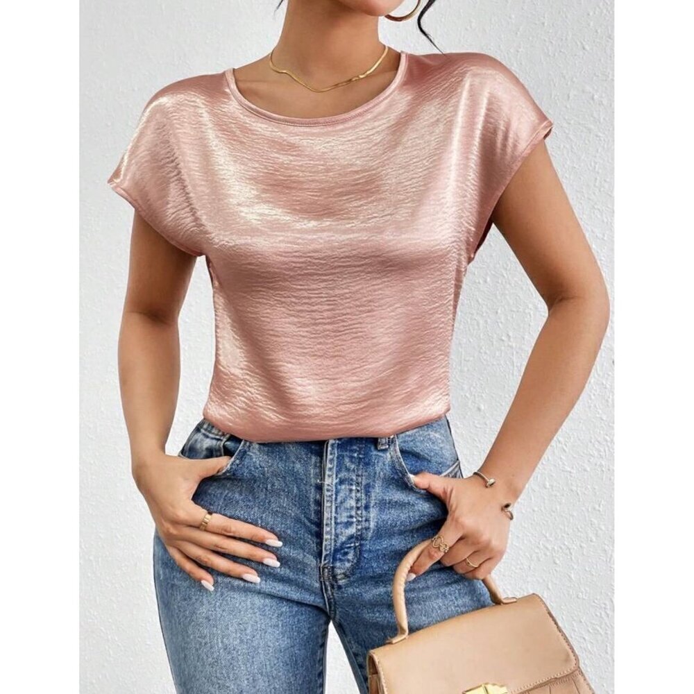 Casual Contemporary Satin Pink Batwing Sleeve - Picture 4 of 6